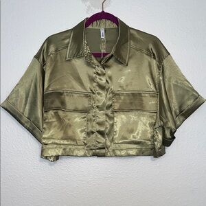 GLAM - Olive Green Satin Crop Top